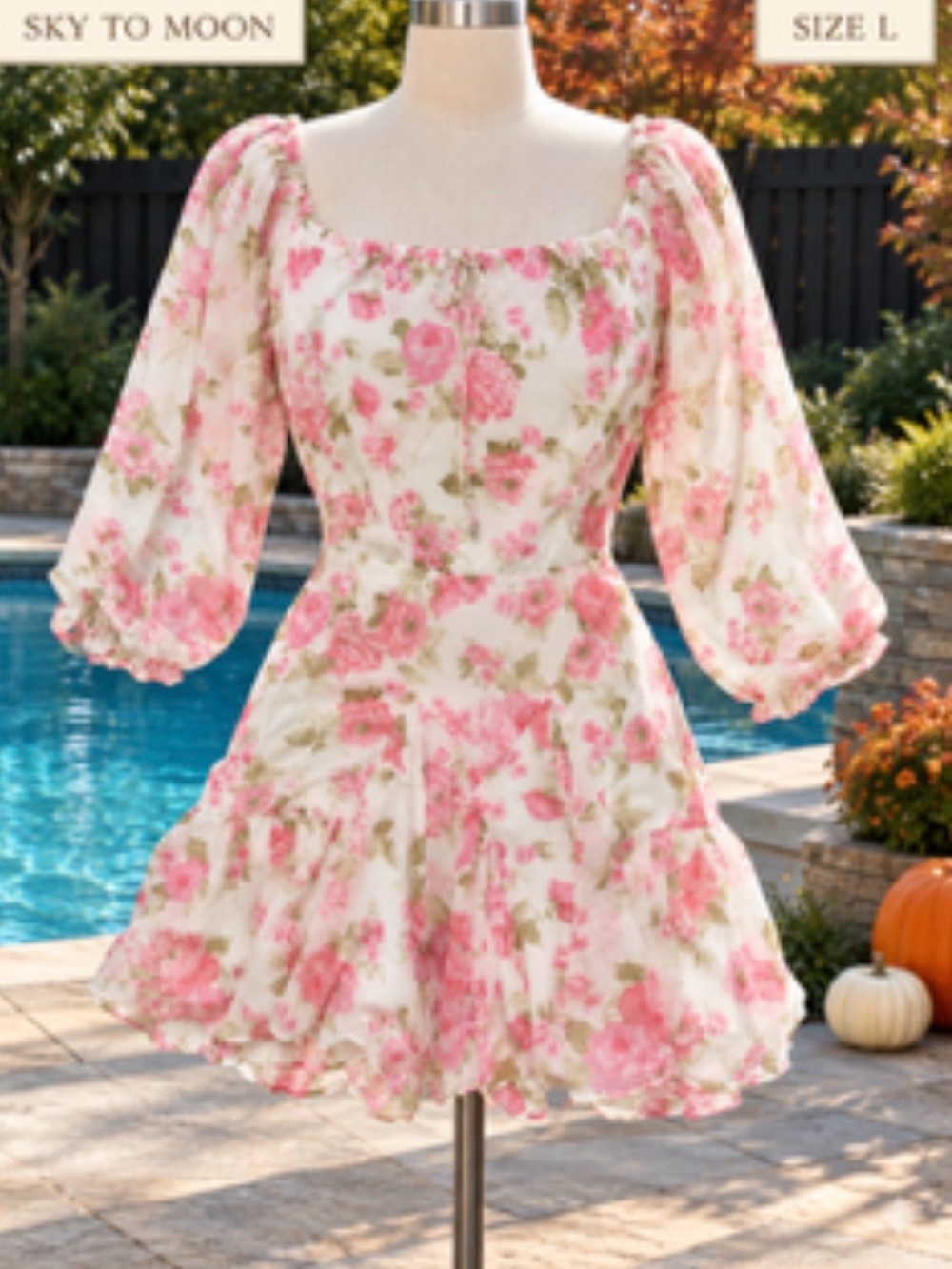 Sky To Moon Pink Floral Square-Neck Mini Dress